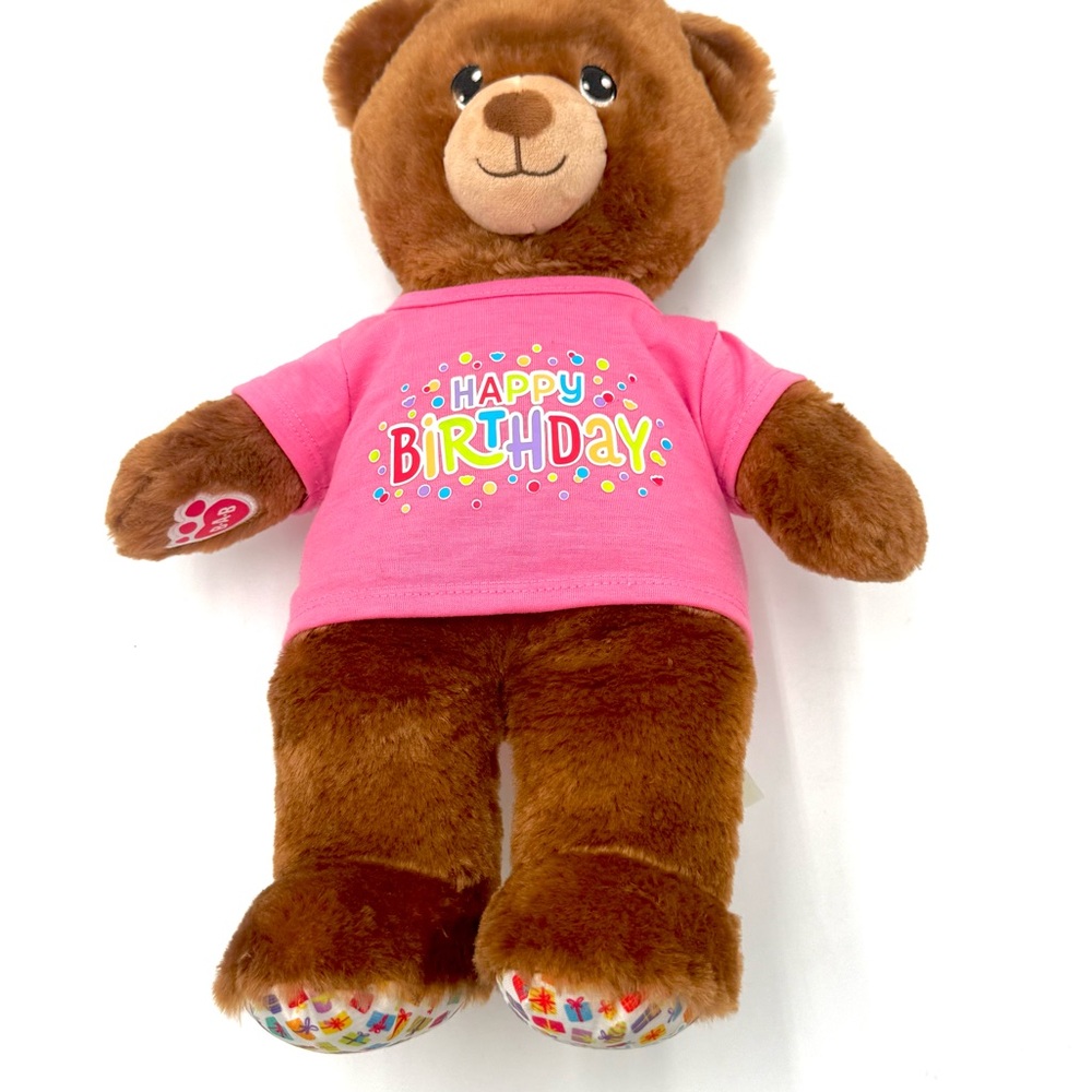 Build A Bear Happy Birthday Bear 16‎ inch Plush Stuffed Teddy Pink Shirt